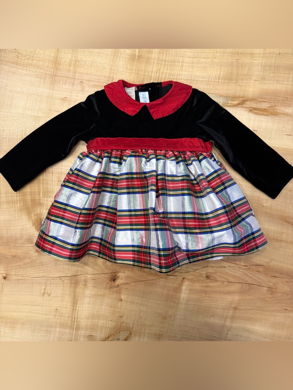 Vive La Fête Baby Girl 3M Velvet Plaid Holiday Dress Red Black Christmas Dress